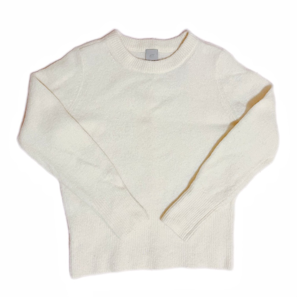 H&M Women’s White Knit Sweater Cozy Spring/Fall/Winter Pullover Crew Neck Size S